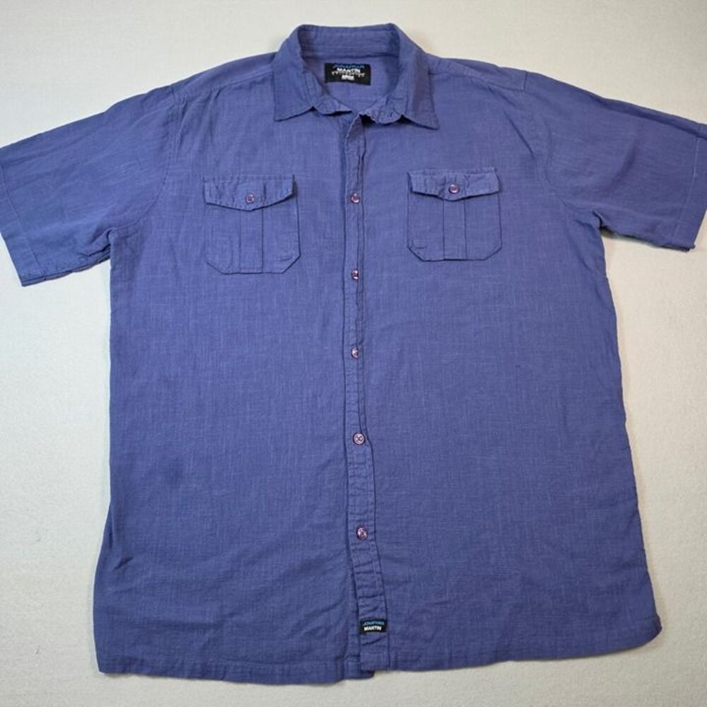 Jonathan Martin Men's 2XL Blue Button Up Shirt Short Sleeve Casual Pre-Owned